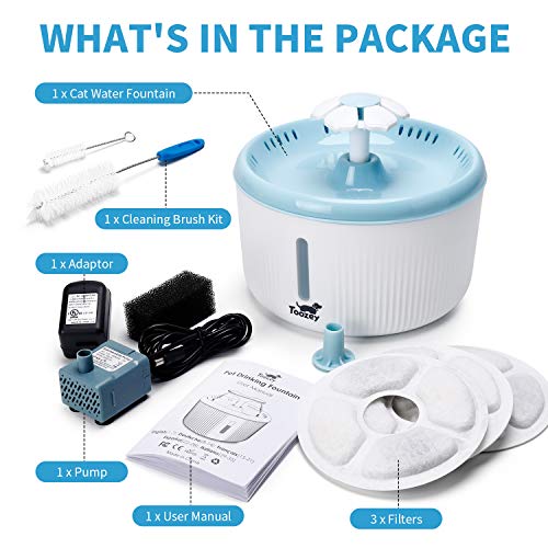 Toozey Cat Water Fountain, 2L Water Fountain for Cats, Automatic ...