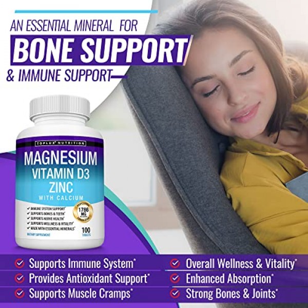 Magnesium Zinc Calcium Vitamin D3 Complex – Essential Minerals Fo...