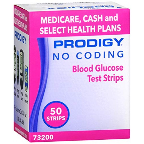 Prodigy No Coding Blood Glucose Test Strips - 50 strips, Pack of 2