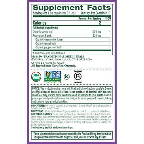 Traditional Medicinals Organic Smooth Move Chamomile Laxative Tea...