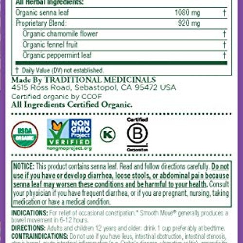 Traditional Medicinals Organic Smooth Move Chamomile Laxative Tea...