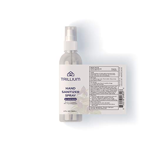 Trillium USA Made Liquid Hand Sanitizer Spray with 80% Alcohol, 4...