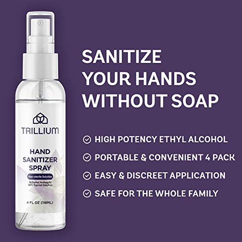 Trillium USA Made Liquid Hand Sanitizer Spray with 80% Alcohol, 4...