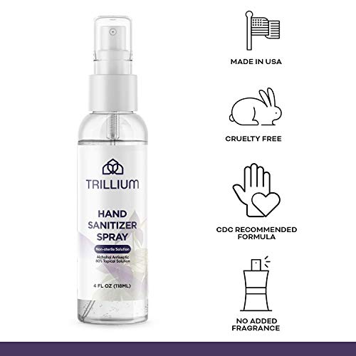Trillium USA Made Liquid Hand Sanitizer Spray with 80% Alcohol, 4...