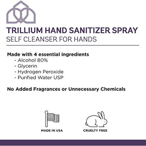Trillium USA Made Liquid Hand Sanitizer Spray with 80% Alcohol, 4...