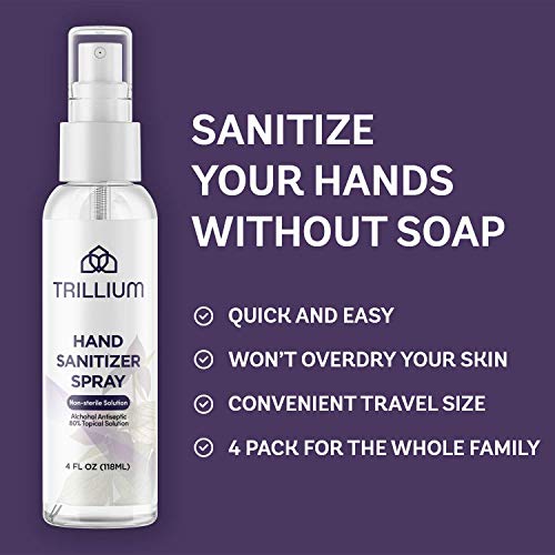 Trillium USA Made Liquid Hand Sanitizer Spray with 80% Alcohol, 4...