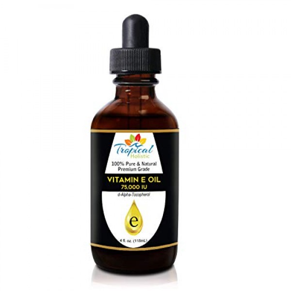 100% Pure Vitamin E Oil 4oz - Extra Strength 75,000 IU, Unrefined...