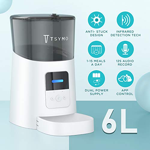 TSYMO Automatic Cat Feeder - 6L App Control Pet Food Dispenser fo...