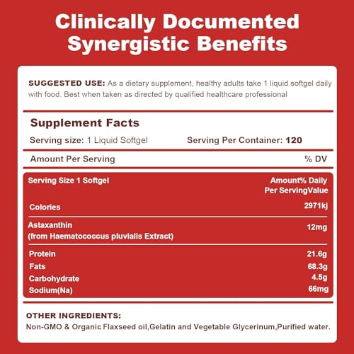 Ubiney Premium Astaxanthin 12mg Softgels- 120 Servings, Supports ...