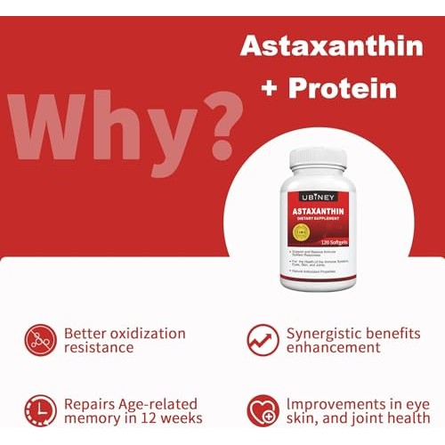 Ubiney Premium Astaxanthin 12mg Softgels- 120 Servings, Supports ...
