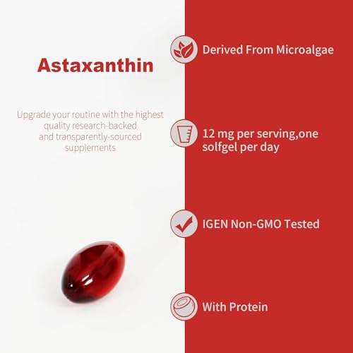 Ubiney Premium Astaxanthin 12mg Softgels- 120 Servings, Supports ...