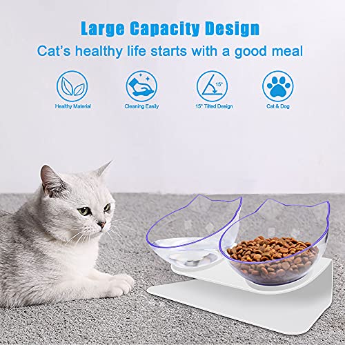 Double Cat Dog Bowls Elevated Cat Food Water Bowls with Raised St...