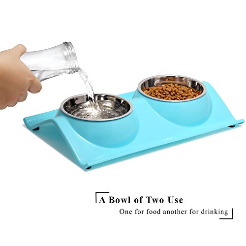 UPSKY Double Dog Cat Bowls Premium Stainless Steel Pet Bowls No-S...