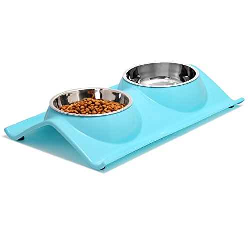 UPSKY Double Dog Cat Bowls Premium Stainless Steel Pet Bowls No-S...