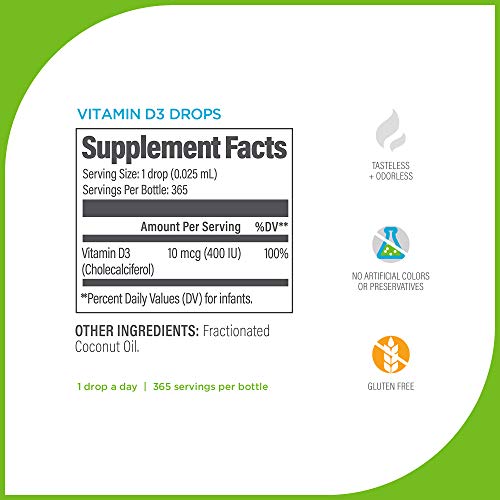 Upspring Baby Vitamin D3 Drops for Infants | Flavorless | Easy to...