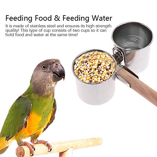 USJF Metal Parrot Feeding Bowl Bird Water Feeder Cups with Clip f...