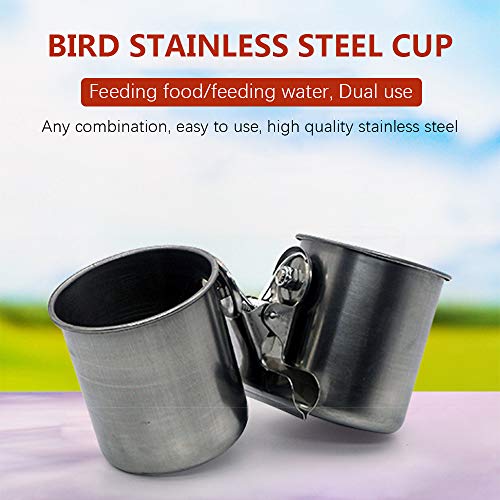 USJF Metal Parrot Feeding Bowl Bird Water Feeder Cups with Clip f...