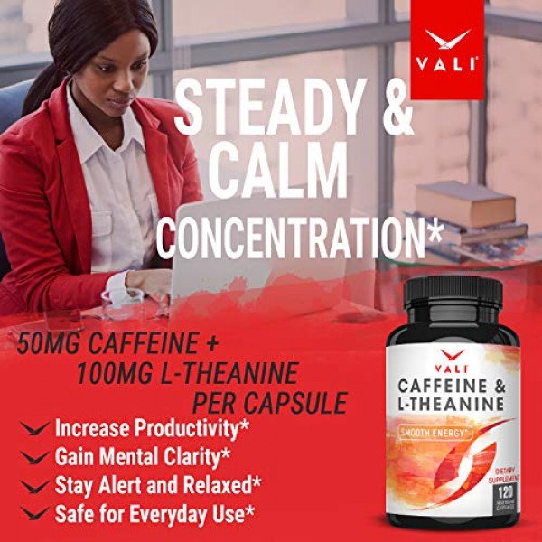 VALI Caffeine 50mg & L Theanine 100mg - Caffeine Pills & L-Theani...