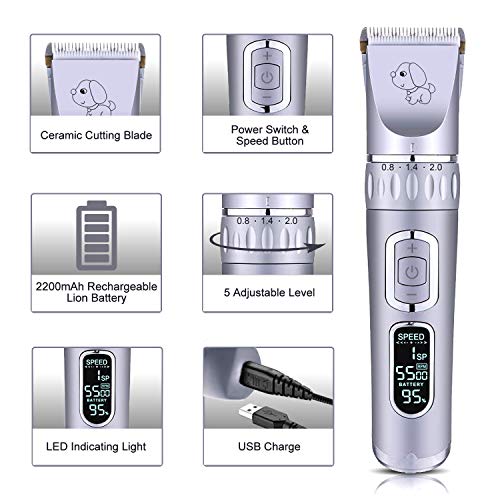 Professional Dog Clippers Grooming Kit, Low Noise Rechargeable Co...