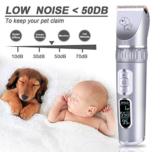 Professional Dog Clippers Grooming Kit, Low Noise Rechargeable Co...