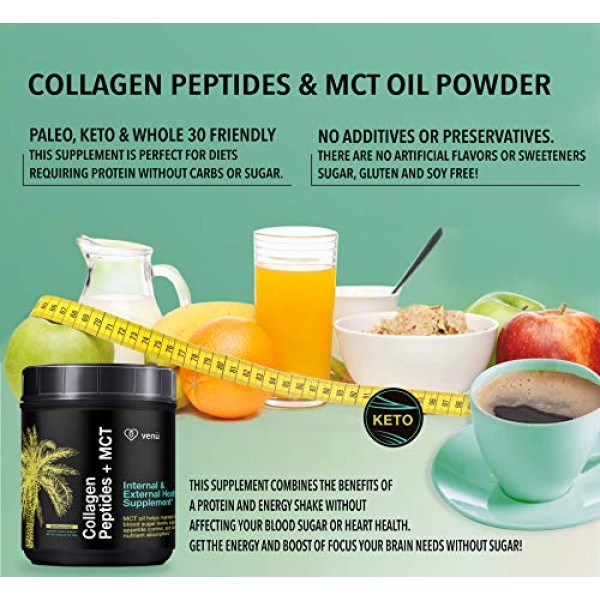 Collagen Peptides and MCT Oil Powder –Grass-Fed, Hydrolyzed Bovin...
