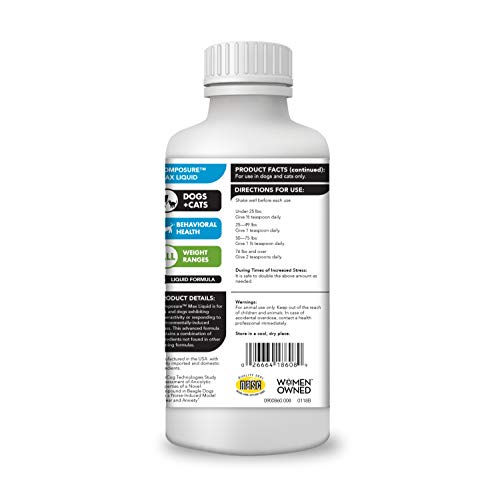 VetriScience Laboratories - Composure Liquid MAX for Dogs and Cat...