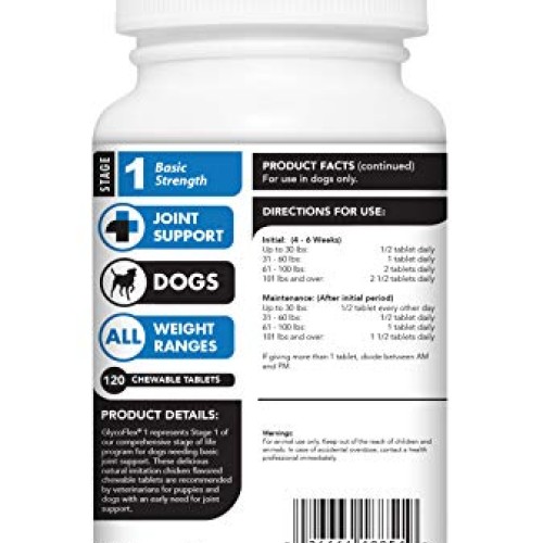 VetriScience Laboratories GlycoFlex 1 for Dogs, 120 Chewable Tabl...