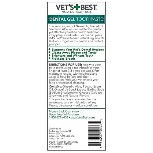 Vets Best Enzymatic Dental Gel Toothpaste for Dogs, USA Made To...