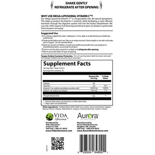 Aurora Nutrascience Mega-Liposomal Vitamin C 3000 mg per Serving ...
