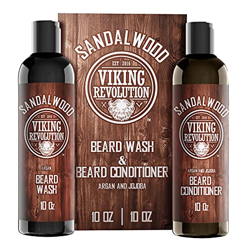 Beard Wash & Beard Conditioner Set w/Argan & Jojoba Oils - Soften...