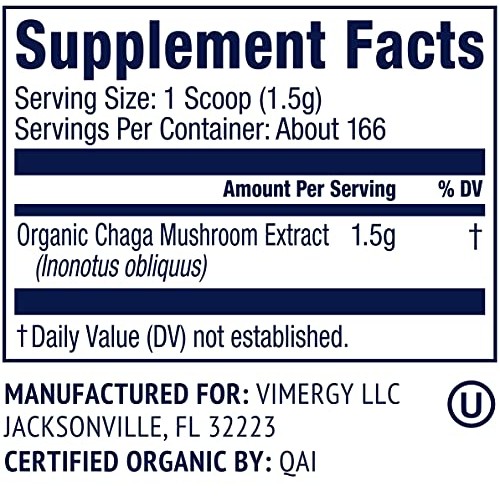 Vimergy USDA Organic Wild Chaga Mushroom Extract Powder, 166 Serv...