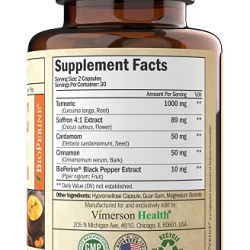 Turmeric Curcumin Saffron, True Ceylon Cinnamon, Cardamom, Bioper...