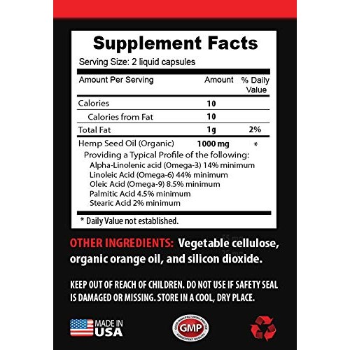 Pain Relief Supplement Natural - Hemp Seed Oil Organic 1000Mg - H...