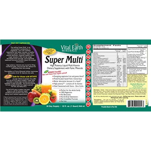 Vital Earth Minerals Super Multi Liquid Vitamins 32 Fl. Oz. - 1 M...