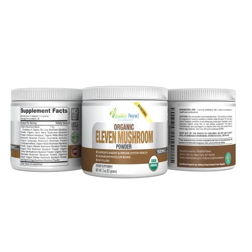 Organic 11 Mushroom Powder - USDA Certified - Lions Mane, Reishi...