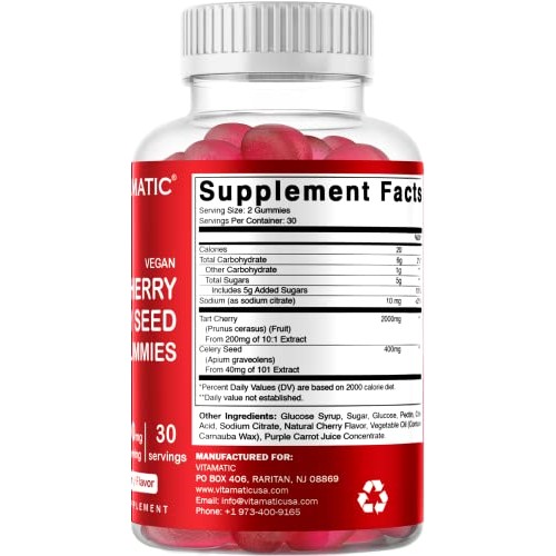 2 Pack Vitamatic Tart Cherry with Celery Seed Gummies - 2400 mg S...