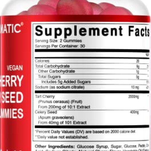 2 Pack Vitamatic Tart Cherry with Celery Seed Gummies - 2400 mg S...