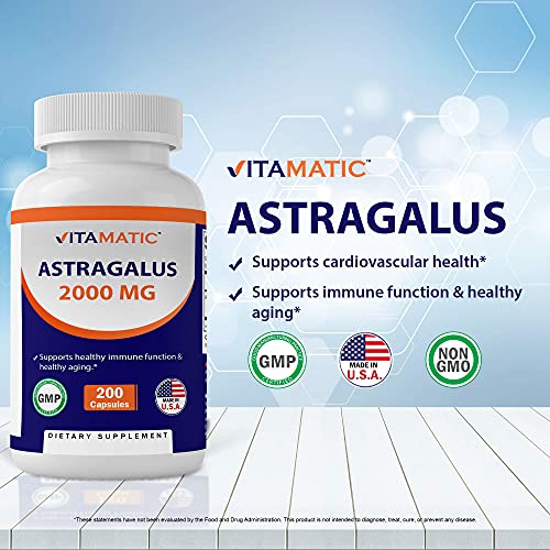 Vitamatic Astragalus Capsules 2000mg Supplement - 200 Count - 4:1...