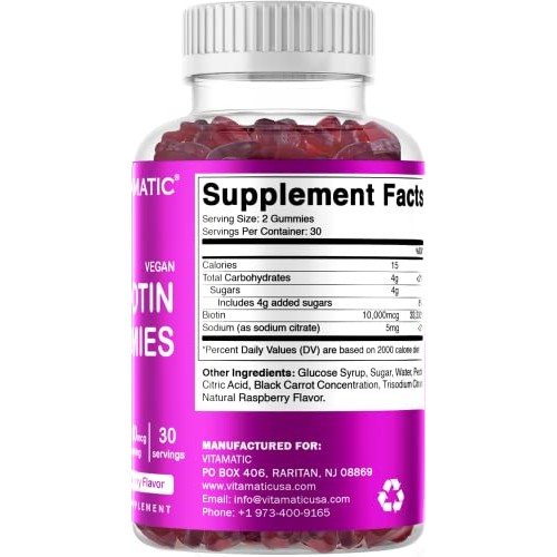 Vitamatic Biotin Gummies 10,000 mcg for Stronger Hair, Skin & Nai...