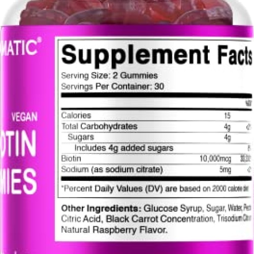 Vitamatic Biotin Gummies 10,000 mcg for Stronger Hair, Skin & Nai...