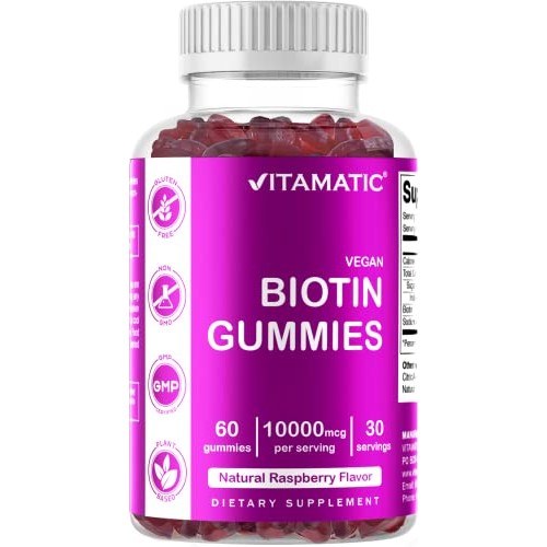 Vitamatic Biotin Gummies 10,000 mcg for Stronger Hair, Skin & Nai...