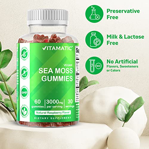 Vitamatic Irish Sea Moss Gummies - 3000 mg - 60 Vegan Gummies - M...