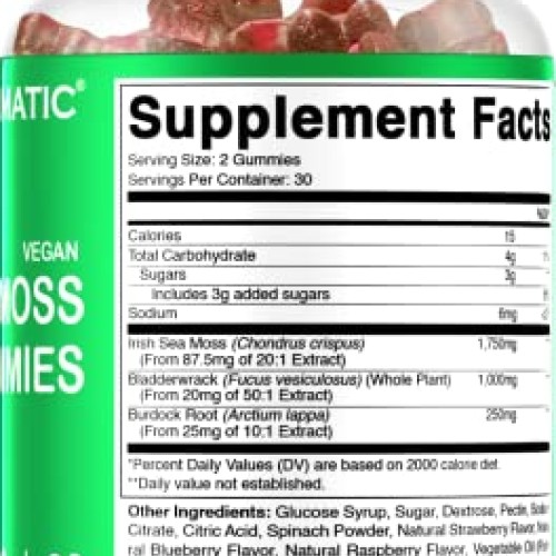Vitamatic Irish Sea Moss Gummies - 3000 mg - 60 Vegan Gummies - M...