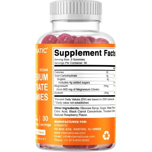 Vitamatic Magnesium Citrate Gummies 600mg per Serving - 60 Vegan ...