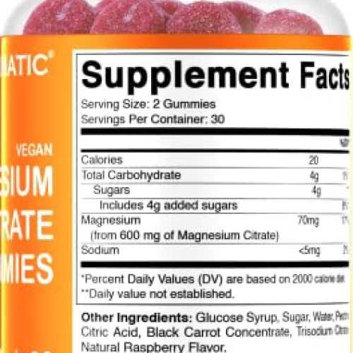 Vitamatic Magnesium Citrate Gummies 600mg per Serving - 60 Vegan ...