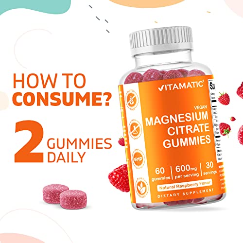 Vitamatic Magnesium Citrate Gummies 600mg per Serving - 60 Vegan ...