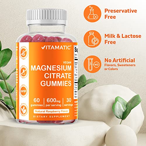 Vitamatic Magnesium Citrate Gummies 600mg per Serving - 60 Vegan ...