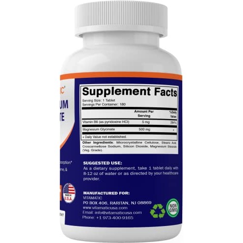 Vitamatic Magnesium Glycinate 500mg per Tablet - 180 Vegetarian T...