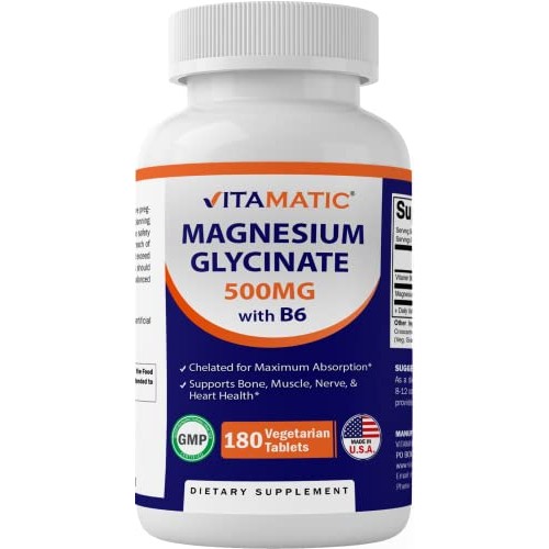 Vitamatic Magnesium Glycinate 500mg per Tablet - 180 Vegetarian T...