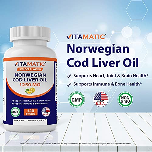 Vitamatic Norwegian Cod Liver Oil Capsules 1250mg 120 Softgels L...